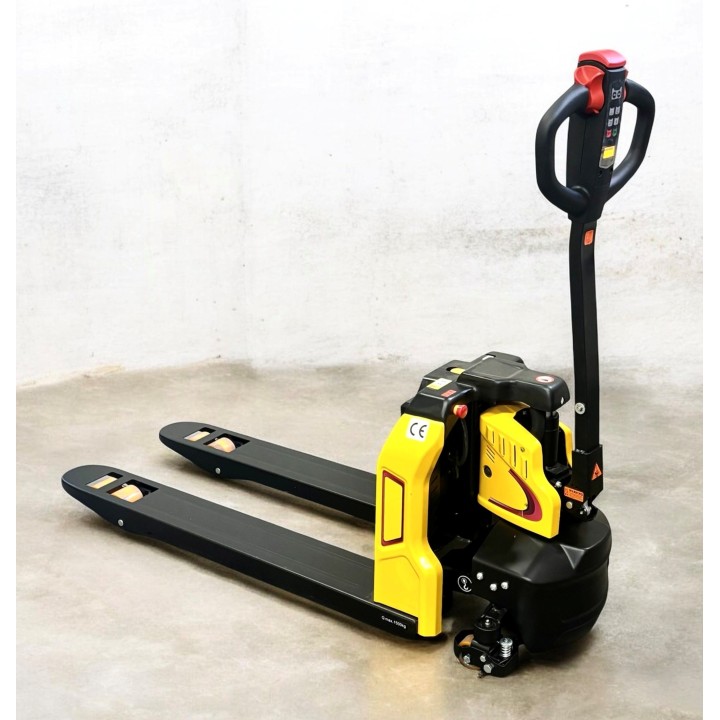 Transpalette tout électrique compact, avec roulettes stabilisatrices, charge 1500 Kg
